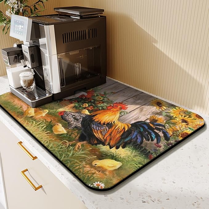 Fun Coffee Mat 23inx15in,Coffee Bar Mat for Countertops,Absorbent Hide Stain Anti-Slip Coffee Bar Accessories Fit Under Coffee Machine Mat,dish Drying Mats for Kitchen