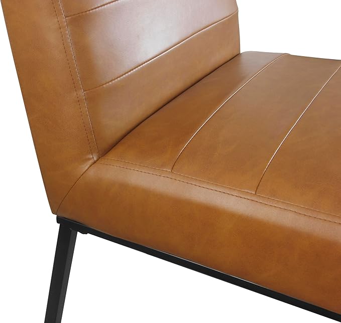 HomePop Channeled Metal Dining Chair | HomePop Home Décor | Single Pack - Caramel Brown Faux Leather