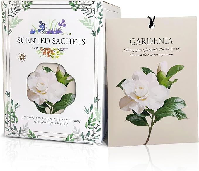 Gardenia Scented Sachet Bags - 12 Pack Drawer & Closet Freshener, Long Lasting Odor Eliminator for Wardrobes, Cars & Storage, Home Fragrance Air Freshener Sachets