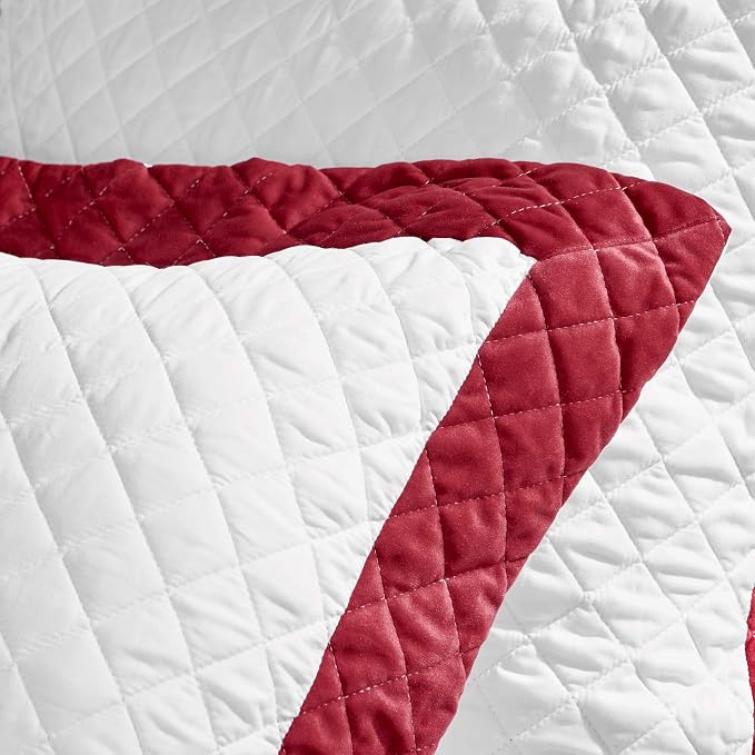 Levtex Home - All is Bright Quilt Set - King Quilt + Two King Pillow Shams - Velvet Border - Red and White - Quilt Size (106x92in.) and Pillow Sham Size (36x20in.) - Reversible - Cotton