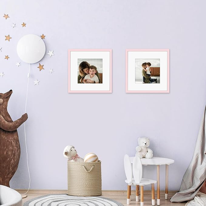 Picrit 12x12 Picture Frame Set of 12, Display 8x8 with Mat or 12 x 12 without Mat, Photo Frames for Wall Mounting Display, Pink