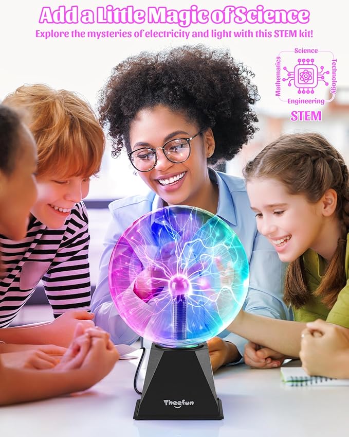 Theefun Plasma Ball, 8 Inch Huge Plasma Globe Birthday Gifts Touch & Sound Sensitive Ball Lamp Electric Lightning Novelty Light for Parties, Home, Prop, Room Decoration, Multicolor