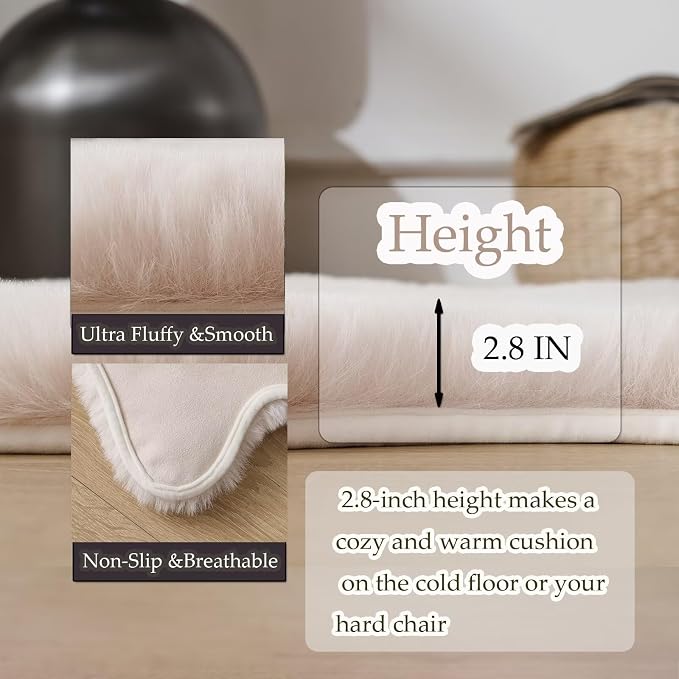 1700GSM Fuzzy Faux Sheepskin Fur Area Rug,Extra Soft Faux Fur Mat,Fluffy Shaggy Fur Rug for Bedroom Living Bedside Rug Room Decor-Ivory White, 4 x 6 ft