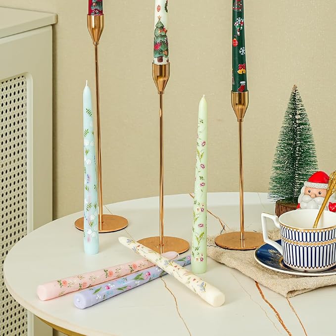 Sungmor Pretty Floral Taper Candlesticks, Beautiful 5-Color Decal Craft, 10" Long Decorative Candle, Scented & Colored Tall Candlestick, Long Burning & Smokeless Tapered Holiday Party Celebrate Candle