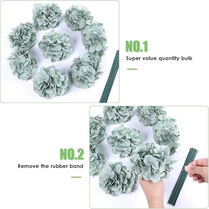 AVIVIHO 65pcs Fake Flowers Sage Green Hydrangea Artificial Flowers Bulk (Not Squished, No Steaming Need) Silk Flowers with Stems for Wedding Decor,Home,Baby Shower,Table Centerpieces Decoration