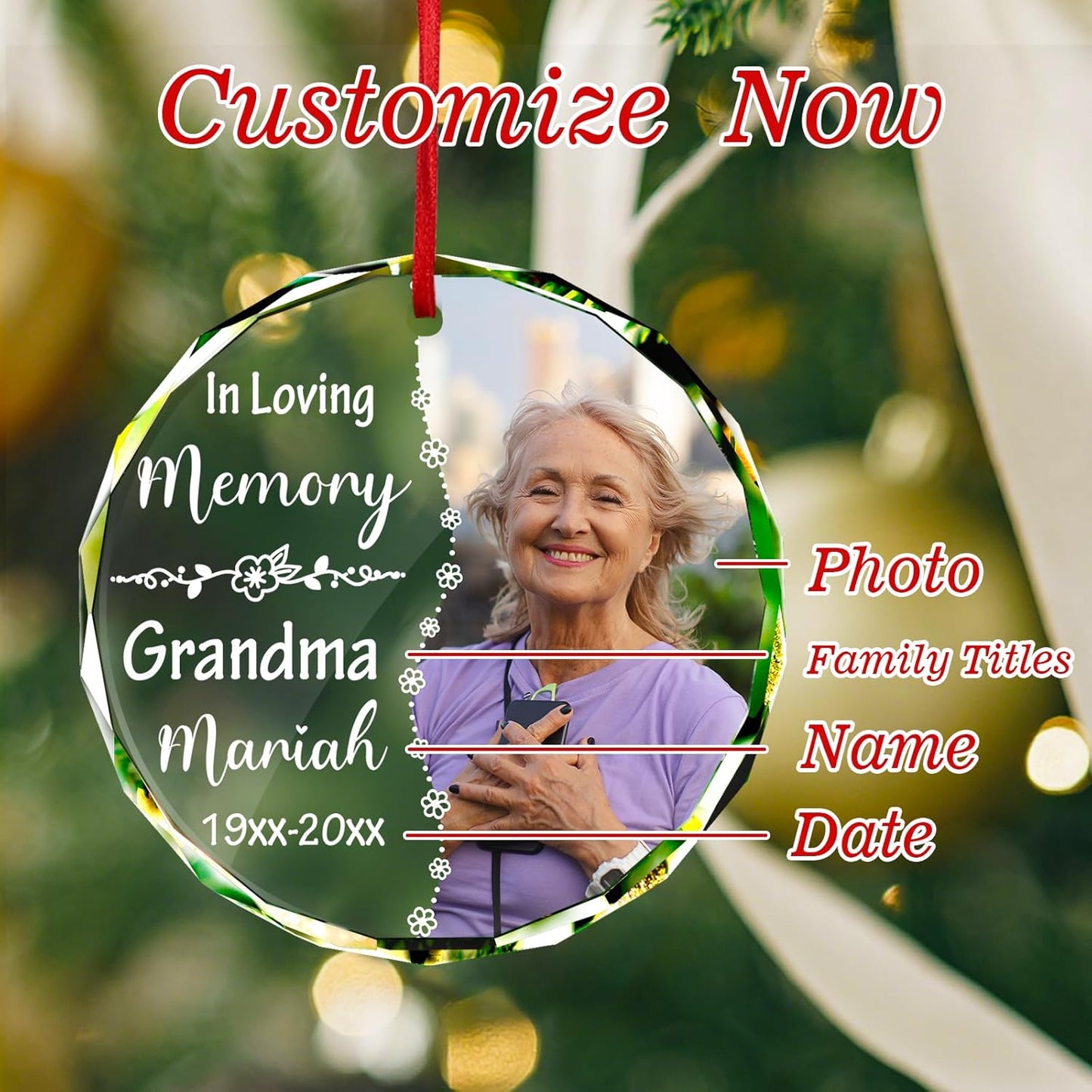 Personalized Christmas Ornament with Photo - Custom in Loving Memory Picture Ornaments, Customized Memorial Hanging Ornament, Sympathy Keepsake Gift for Loss of Loved One