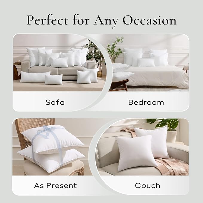 Ashler Home Deco Throw Pillow Inserts (Pack of 4, 20 x 20 Inches, White) - Hypoallergenic 100% Virgin Fiber Square Form Microfiber Throw Pillows for Bed and Couch Pillows | Indoor Decorative Pillow
