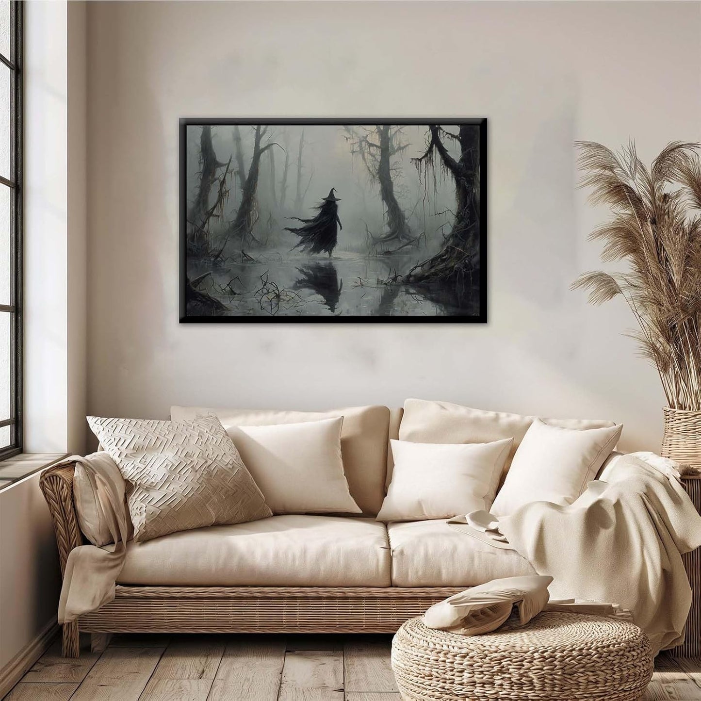 JFHCQJPK Vintage rustic swamp witch poster dark moody wall art gothic horror season halloween print for home decor retro dark moody painting12x16in Metal blackFramed