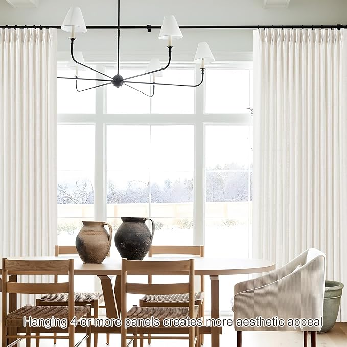 Pinch Pleated Extra Wide Linen Curtains 102 Inch Long for Sliding Glass Door, Beige White Light Filtering Curtain Textured Semi-Sheer Pleat Drapes with Hooks 60 Inch Width for Living Room Farmhouse