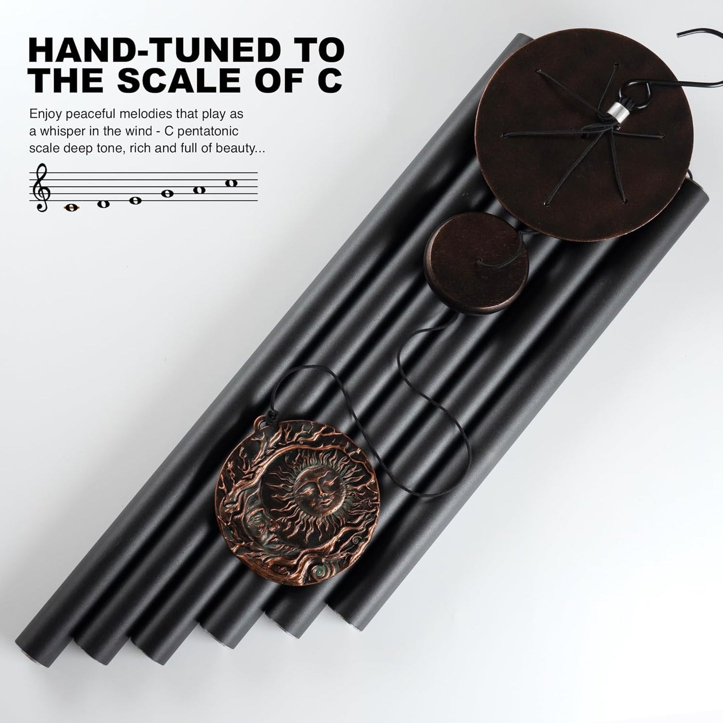 Vanquer Large Wind Chimes for Outside Deep Tone - 46'' Wind Chimes Outdoor Clearance, Memorial Windchimes, Sympathy Gift, Outdoor Décor, Patio, Home Décor, Vintage Black (46" Sun and Moon)