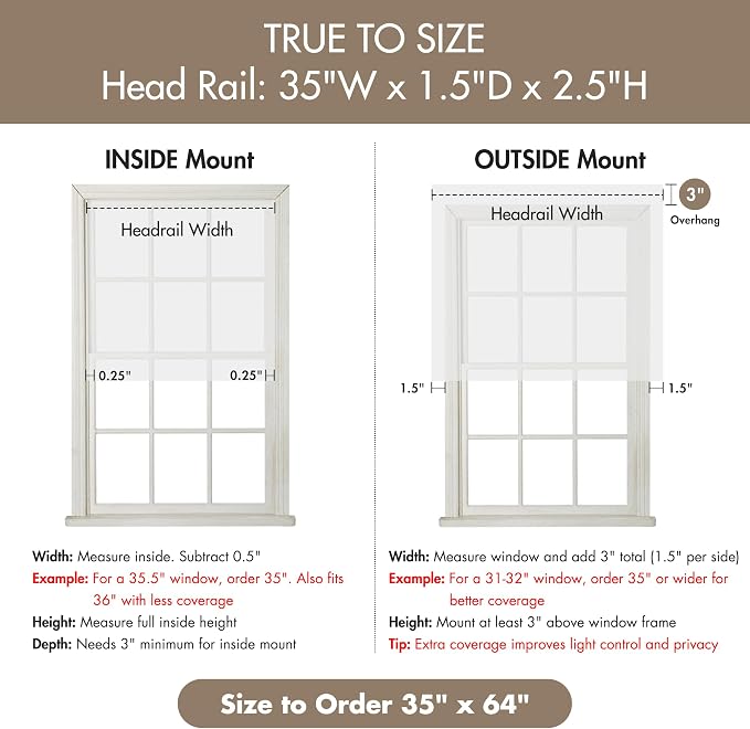 Madison Park Kyler Cordless Roman Shades - Single Panel, Lightweight Linen Blend Fabric, Natural Design, Easy Installation, Light Filtering Window Blind, Bedroom, Living Room Decor 35"W x 64"H White