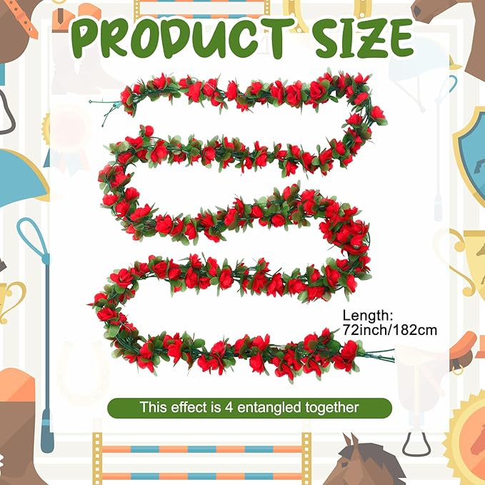 Thiccywoov 8 Pack 48ft Derby Horse Party Decorations Artificial Rose Vine Flowers Fake Flower Vine Derby Rose Artificial Flowers for Horse Race Day Party Supplies