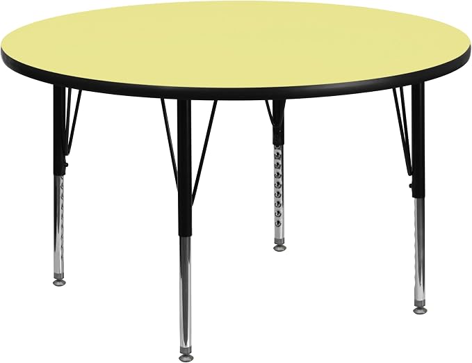 Flash Furniture Wren 42'' Round Yellow Thermal Laminate Activity Table - Height Adjustable Short Legs
