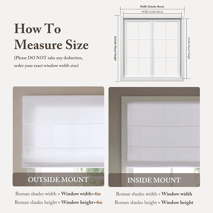 Madison Park Galen Matte White Cordless Roman Shades - Fabric Privacy Single Panel Darkening, Energy Efficient, Thermal Insulated Window Blind Treatment, for Home, Living Room Decor, 31" W x 64" H