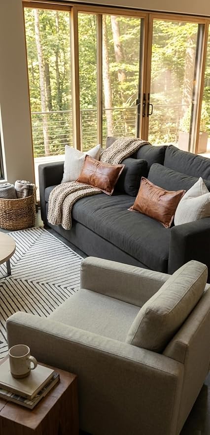 Genuine Leather Pillow Cover Case for Lumbar Throw Couch Pillows - Farmhouse Decorative Modern Sofa Thick & Soft Cushion Covers (Brown, 18" x 18")
