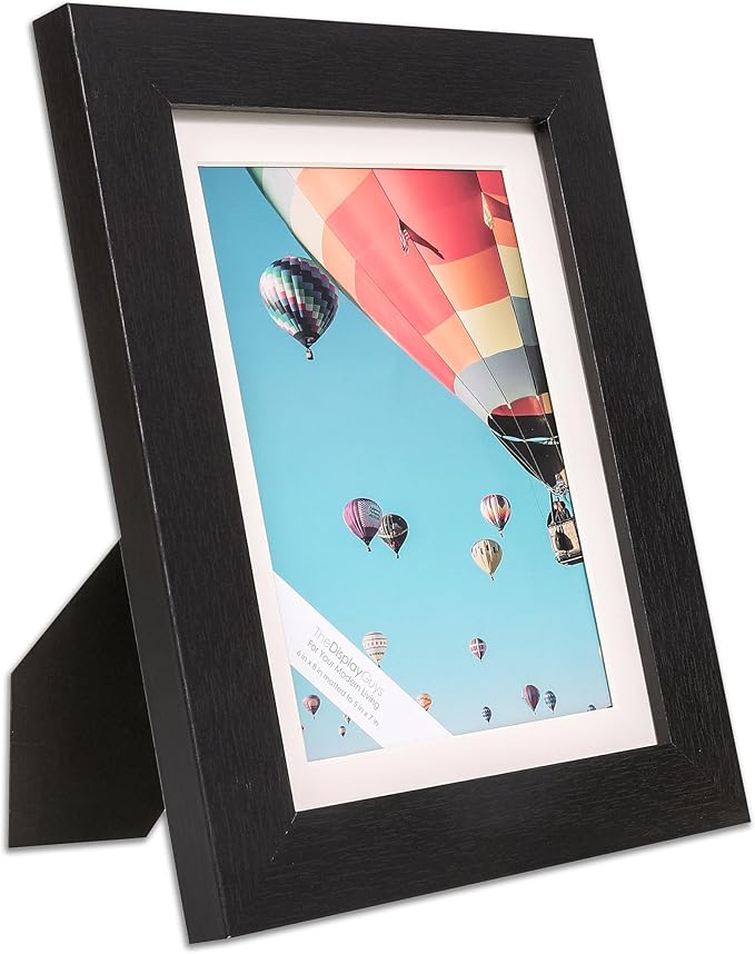 The Display Guys - Black Wooden Minimalist Picture Frames Set - Tempered Glass - 6x8 matted to 5x7 - Tabletop Easel - 6-Pack
