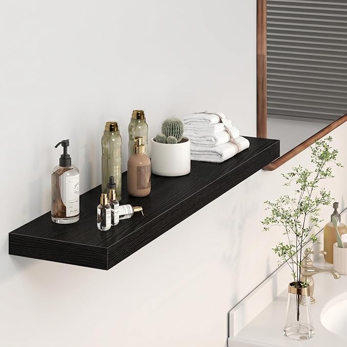 Heimlove 40 Inches Floating Shelves for Wall,9.3" Deep Black Long Floating Shelves Set of 2,Large Display & Storage Shelf,Wall Shelf for Bathroom Bedroom Living Room Kitchen Office