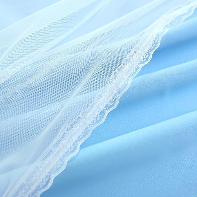 Blue Curtains 90 inch Length 2 Panels Set - Double Layered Blackout Curtain Drapes with White Sheer Voile and Lace Hem for Kids/Girls Bedroom Living Room Nursery (52x90 inch, Sky Blue)