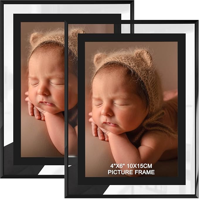 IZIDDO 4x6 Picture Frames Set of 2, Black Glass Photo Frame, Only for Tabletop Display, Gift Picture Frame, Horizontally or Vertically (4x6, Black)
