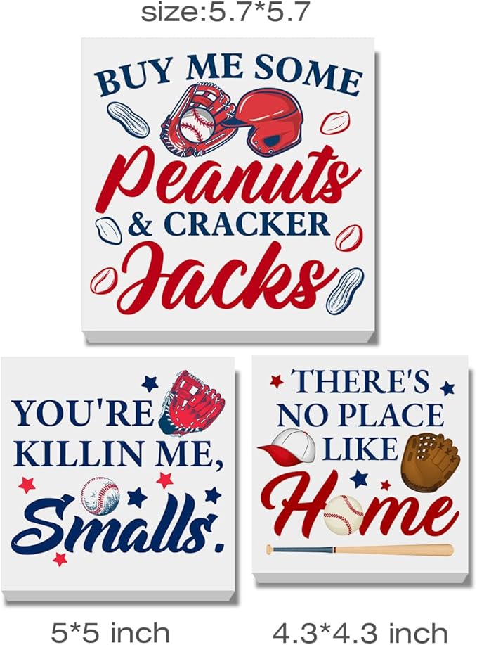 3 Pcs Baseball Decor for Home Rustic Baseball Decoration for Tiered Tray Decorative Wood Box Decor Signs for Table Desk Shelf