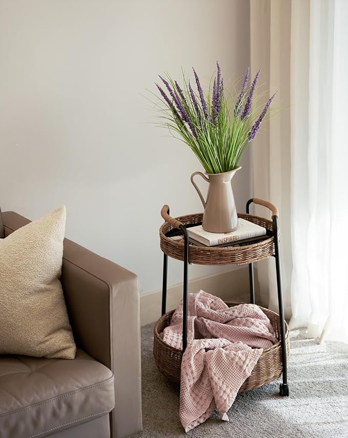 24'' Tall Faux Lily Turf (Liriope Muscari), Realistic Ornamental Grass with Small Violet-Purple Flowers (6 Pack)