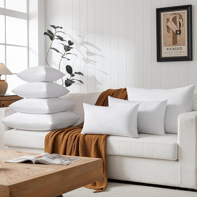 basic home Hotel-Style Goose Feather Accent Pillow Insert for Sofa & Bed - 100% Odorless & Plump Cushion Filler - 233TC Cotton with Inner Liner to Prevent Poking (14x24 Inch)