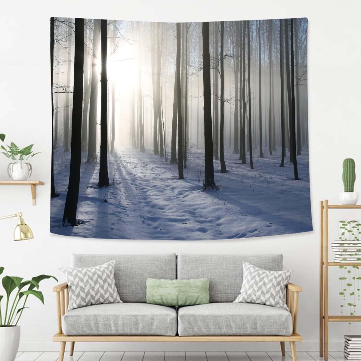 Winter Tapestry For Bedroom Path In Winter Forest On A Misty Morning Tapestries Wall Hanging For Living Room Dorm Office 90×60 In