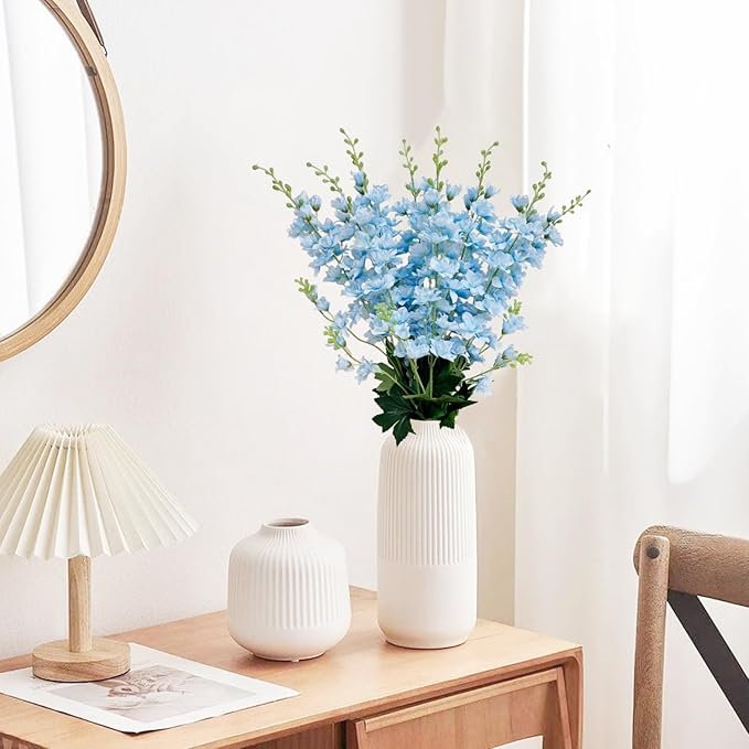 8 pcs Sky Blue Delphinium Artificial Flowers, 34.25''Artificial Snapdragon Flowers Tall Fake Flowers Silk Flowers Faux Delphinium Bulk for Tall Vase Home Wedding Garden Table Decor