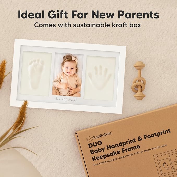 KeaBabies 12 Months Baby Picture Frame for Newborn Girl, Boy and Baby Handprint & Footprint Kit - My First Year Photo Frame, Monthly Photo Keepsake - Duo Photo Display