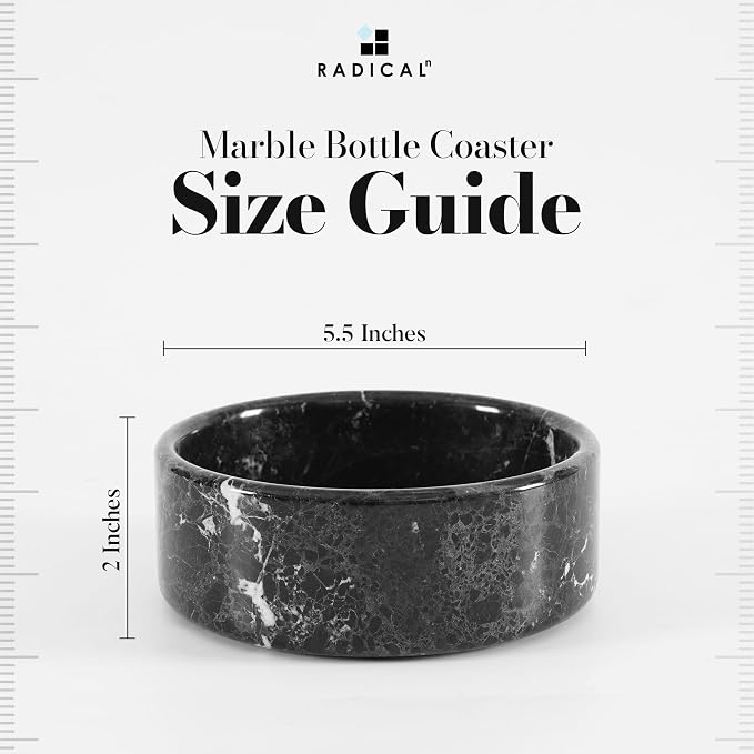 Radicaln Marble Wine Coasters 5.5" Inches Black Bottle Coasters for Home Bar, Ideal Absorbent Cork Holder for Champagne Bottle & Dining Room