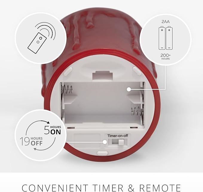 Luminara Wax Drip Flameless LED Candle, Burgundy 3.4" x 4.5", Timer Function, Real Wax Pillar, Battery Operated Unscented Safe, Long-Lasting