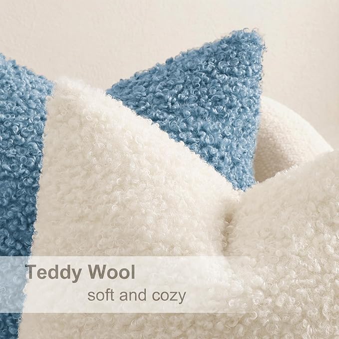 decorUhome Pack of 2 Throw Pillow Covers 24x24 Inch, Faux Fur Decorative Sherpa Pillow Covers Fuzzy Accent Soft Sheepskin Fleece Pillow Cases for Couch Living Room Bed, Light Blue