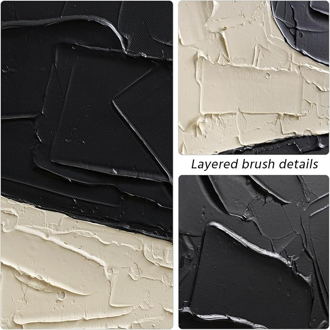 Large Modern Black Abstract Wall Art, Thick‑Texture Oil Painting Wall Decor | 28x40 In Minimalist Hand‑Painted Canvas Artwork for Living Room Bedroom Office, Original Neutral Vertical Wall Art Home Decor