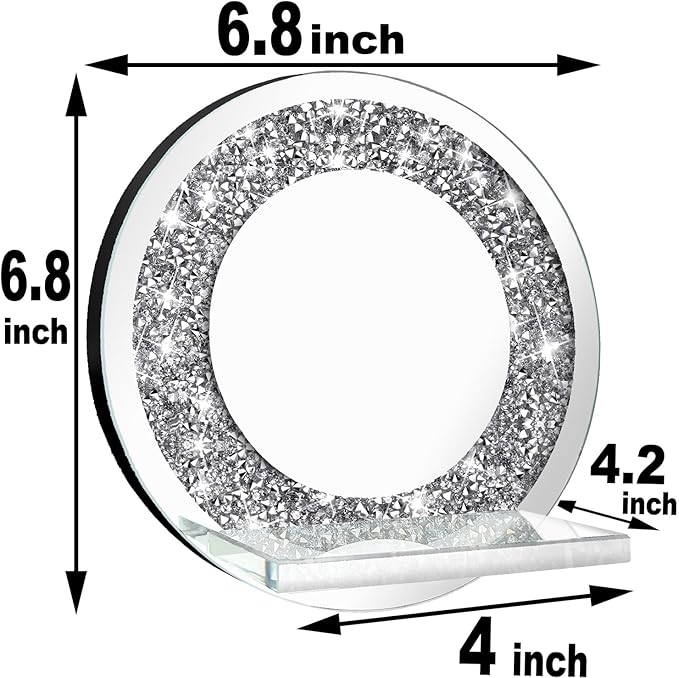 ZOLAPI Set of 2 Crystal Crush Diamond Candle Sconces, Gorgeous Silver Mirrored Wall Sconce, Candle Holder Glass Wall Decorations for Home Décor, Living Room, Dining Room.Round
