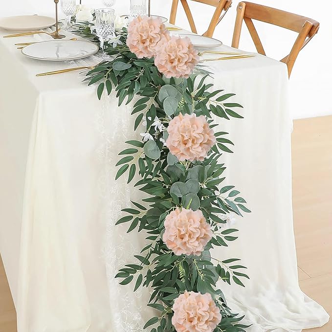 AVIVIHO 10pcs Fake Flowers Champagne Hydrangea Artificial Flowers Bulk (Not Squished, No Steaming Need) Silk Flowers with Stems for Wedding Decor,Home,Baby Shower,Table Centerpieces Decoration