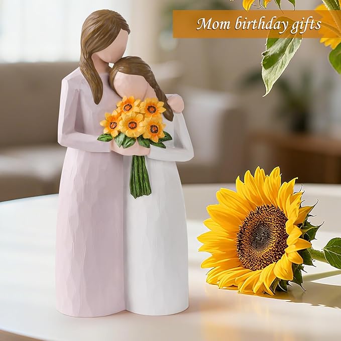 Sunflower Mother Daughter Figurine, Hand-Painted Resin Figure, Gift for Mom from Daughter with Gift Box, Perfect for Mother’s Day, Birthday, Christmas.