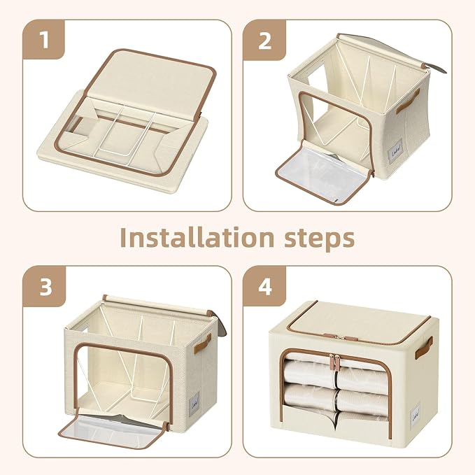 FHSQX 6 Pack Clothes Storage Bins with Metal Frame, Ivory White, 19.7x15.7x13 inch