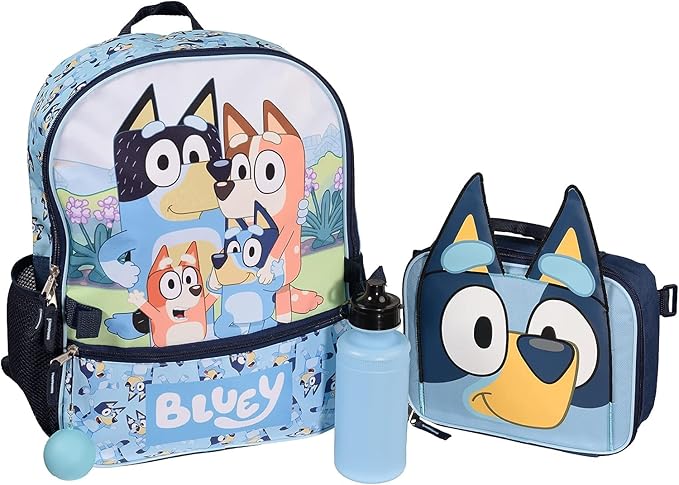 AI ACCESSORY INNOVATIONS Bluey 4 Piece Backpack Set for Pre School Girls & Boys, Kids 16" School Bag