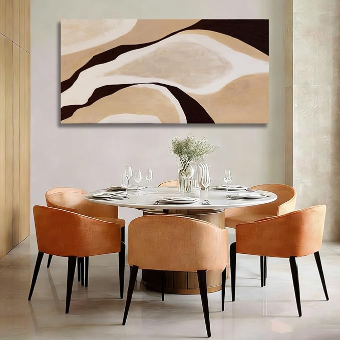Dolidoteart Beige Brown White Black Canvas Wall Art, Large Neutral Abstract Wall Art Print for Bedroom, Modern Horizontal Wall Decor for Living Room, 24x48 Inch