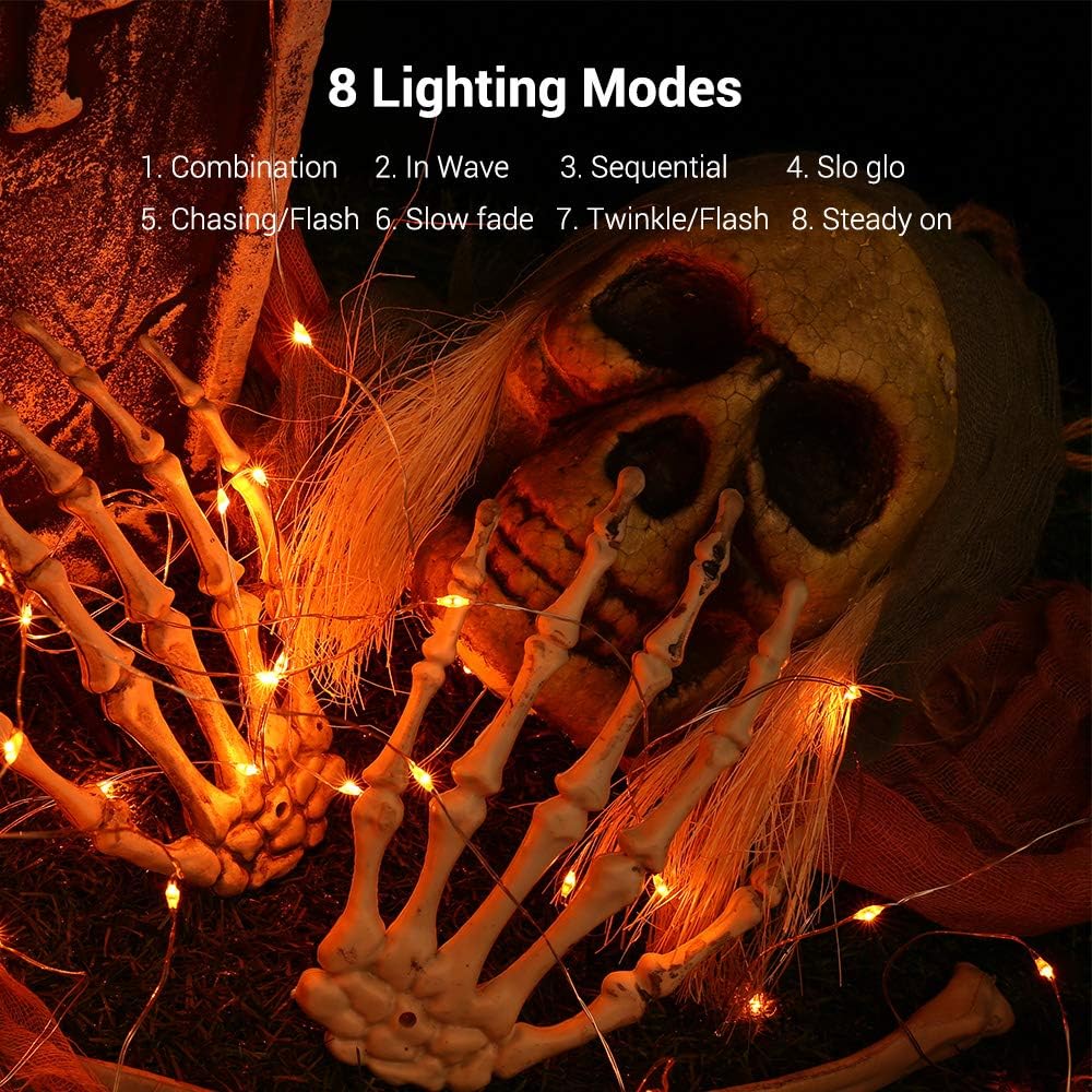 BrizLabs Orange Fairy Lights, 4 Pack 19.47ft 60 LED Orange Halloween Lights, 8 Modes Battery Halloween Light with Remote, Waterproof Outdoor Indoor Twinkle Light for Home Christmas Holiday Party Decor