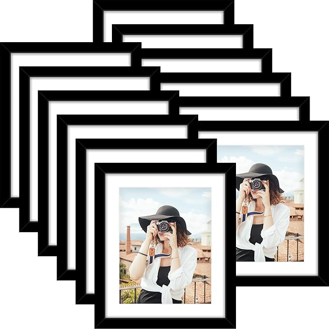 Picrit 10x12 Picture Frame Set of 12, Display 8x10 with Mat or 10x12 without Mat, Photo Frames for Wall Mounting or Table Top Display, Black