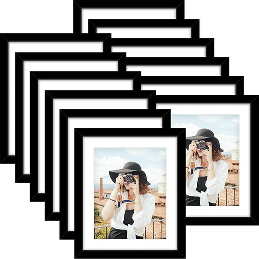 Picrit 10x12 Picture Frame Set of 12, Display 8x10 with Mat or 10x12 without Mat, Photo Frames for Wall Mounting or Table Top Display, Black