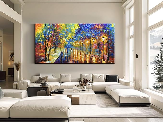 Tyed Art-Hand Painted Wall Art Oil Painting Landscape,Wall Art for Living Room, Bedroom Office Wall Decor, Modern Textured Wall Art, Colorful Abstract Artwork Picture, Framed Wall Art 24X48 Inch