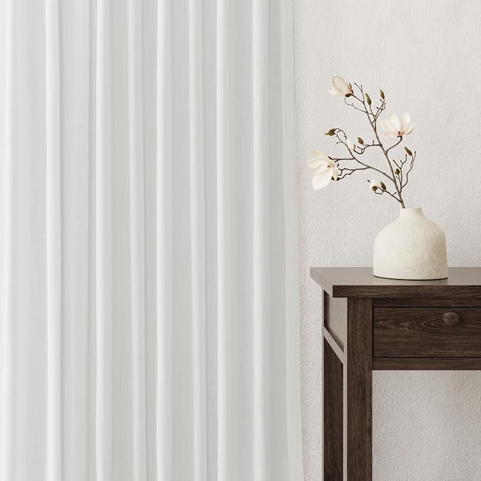 Jowels Off White Linen Curtains 90 Inch Long 2 Panels for Living Room | Light Filtering Semi Sheer Curtain, Back Tab Pocket Pleated Look, Boho Farmhouse Textured Privacy Drapes for Bedroom Window