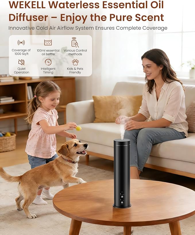 Waterless Essential Oil Diffuser for Large Room, 1000 Sq Ft Coverage, Scent Diffuser for Home, Office, Hotel and Spas - Aromatherapy Diffuser Fragrance Oil Machine, Remote Control, Timer, Black
