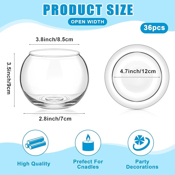 36 Pcs Glass Bubble Bowl Vase Bulk, Clear Round Glass Centerpiece Bowls for Valentine's Wedding Table Decor, Fish Flower Bud Vase Terrarium for Event Party DIY (3.5" h X 4.7" w)