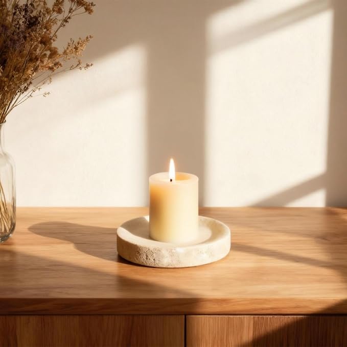 Small Travertine Jewelry Dish 4”, Natural Beige Stone Trinket Tray for Rings Earrings Necklaces, Round Travertine Soap Dish for Bathroom & Kitchen, Minimalist Decorative Catchall Bowl for Home Décor