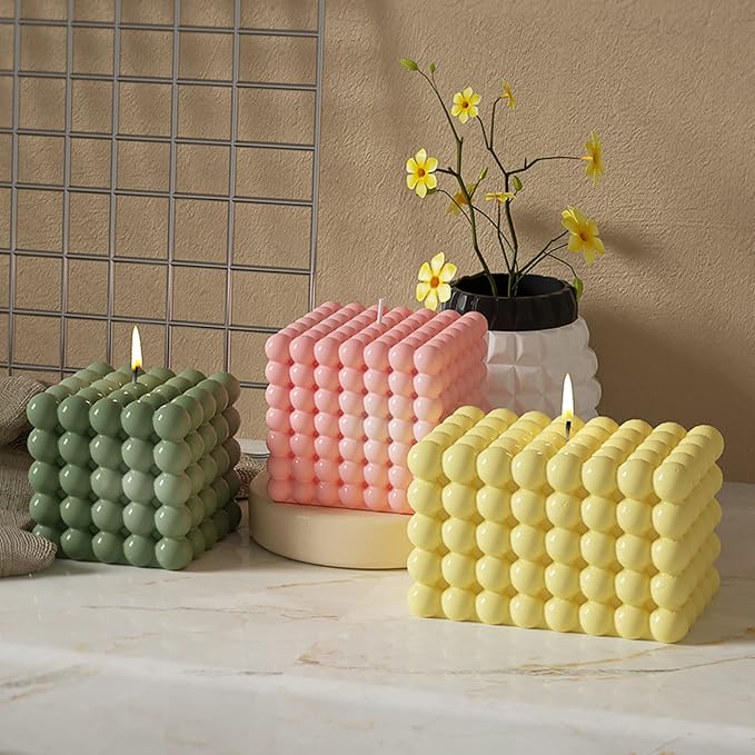 3pcs 3D Bubble Cube Candle Molds, Silicone Bubble Mold for Soy Wax Candle Making, Soap, Chocolate, Mousse, Dessert, Resin Art