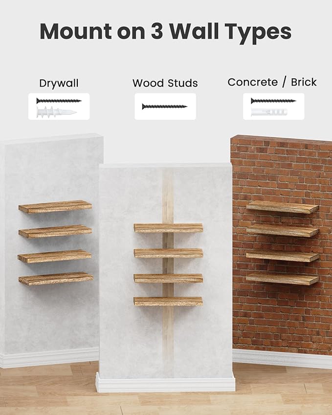 AMADA HOMEFURNISHING Floating Shelves, Paulownia Wood Wall Shelves for Living Room/Bedroom/Kitchen/Home Office, Wood Floating Shelf for Home Storage & Organization Set of 4 15.75" L x 5.91" W x 0.98"H