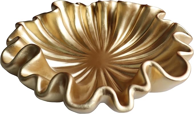 12" Large Decorative Bowl decor - Scalloped Decorative Bowls for Home Decor - Organic Fluted Modern Home Decor,Ruffle Decor key bowl,bowl for keys,Golden